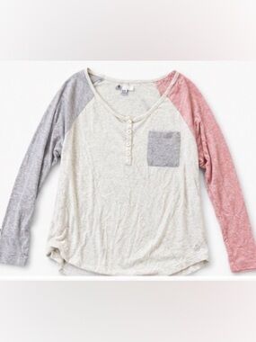 Roxy Cream Henley with Pink and Gray Raglan Sleeves